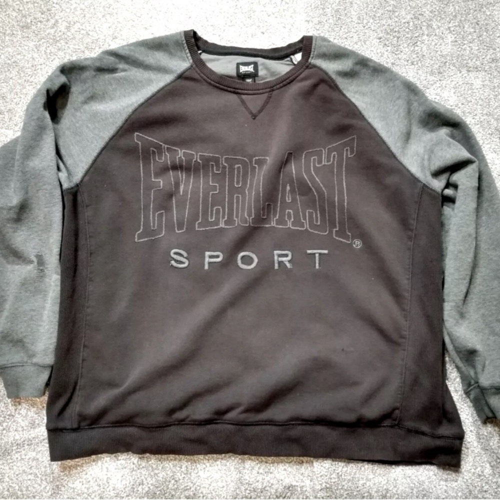 Everlast Sport Sweatshirt 2xl Black Gray Pullover Distressed 90s Y2K crew neck